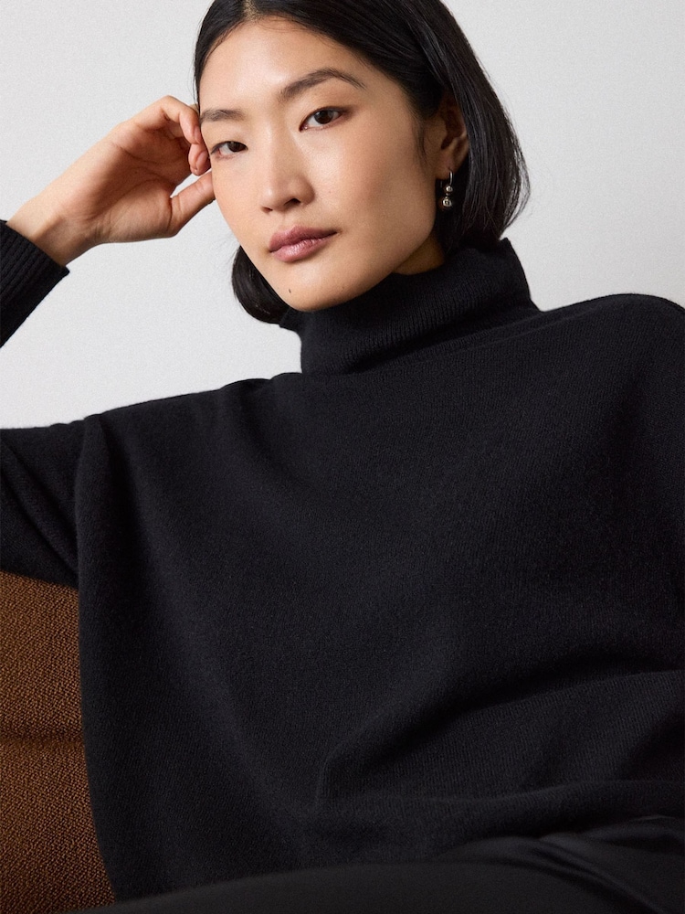 Whistles Black Cashmere Seam Roll Neck Knit Jumper - Image 4 of 4