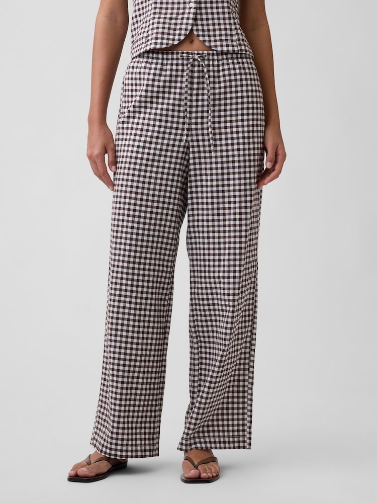 Pantalones de pernera ancha de tiro medio en mezcla de lino con cuadros sin cierres de Gap - Imagen 1 de 6