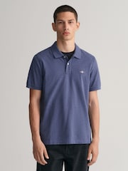 GANT Blue Melange Regular 100% Cotton Shield Polo Shirt - Image 1 of 6