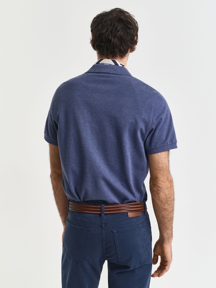 GANT Blue Melange Regular 100% Cotton Shield Polo Shirt - Image 2 of 5 GANT Blue Melange Regular 100% Cotton Shield Polo Shirt - Image 2 of 5