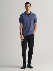 GANT Blue Melange Regular 100% Cotton Shield Polo Shirt - Image 3 of 6