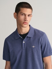 GANT Blue Melange Regular 100% Cotton Shield Polo Shirt - Image 4 of 6