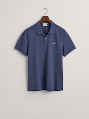 GANT Blue Melange Regular 100% Cotton Shield Polo Shirt - Image 5 of 6