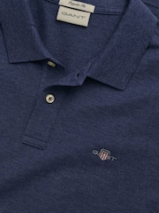 GANT Blue Melange Regular 100% Cotton Shield Polo Shirt - Image 6 of 6
