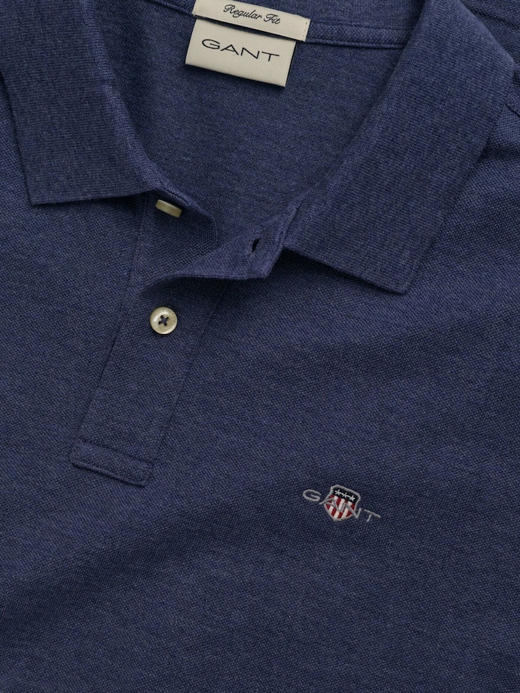 GANT Blue Melange Regular 100% Cotton Shield Polo Shirt - Image 6 of 6