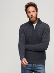 Superdry Blue Vintage Jacob Henley Jumper - Image 1 of 6
