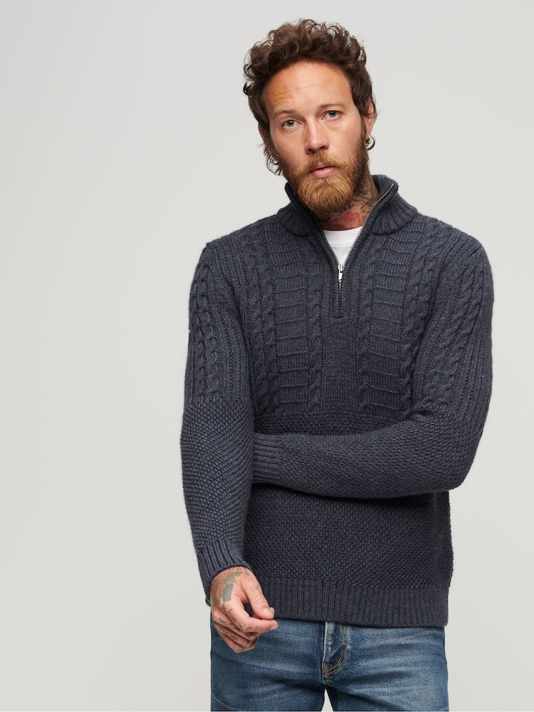 Superdry Blue Vintage Jacob Henley Jumper - Image 1 of 6