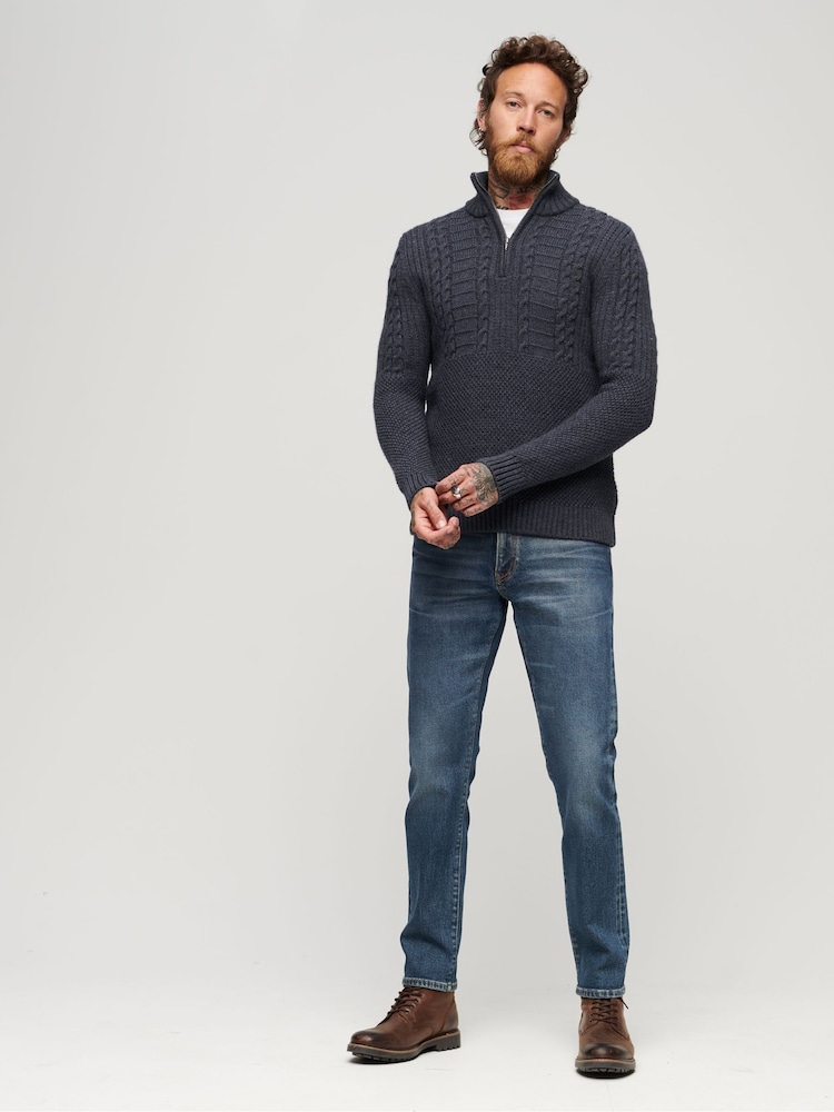 Superdry Blue Vintage Jacob Henley Jumper - Image 2 of 6