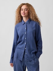Gap Indigo Blue Oversized Linen-Blend Easy Shirt - Image 1 of 5