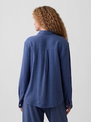 Gap Indigo Blue Oversized Linen-Blend Easy Shirt - Image 2 of 5