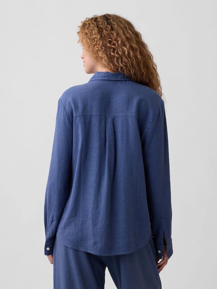 Gap Indigo Blue Oversized Linen-Blend Easy Shirt - Image 2 of 5 Gap Indigo Blue Oversized Linen-Blend Easy Shirt - Image 2 of 5