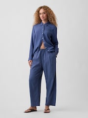 Gap Indigo Blue Oversized Linen-Blend Easy Shirt - Image 3 of 5