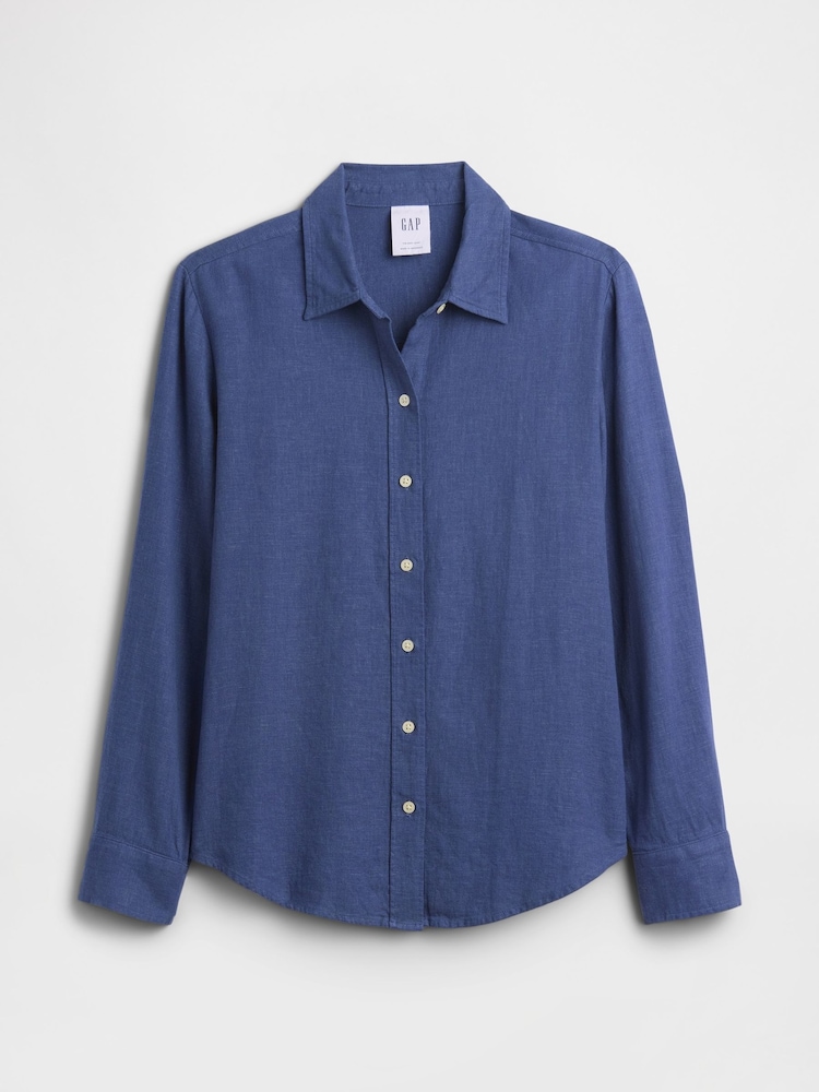 Gap Indigo Blue Oversized Linen-Blend Easy Shirt - Image 5 of 5 Gap Indigo Blue Oversized Linen-Blend Easy Shirt - Image 5 of 5