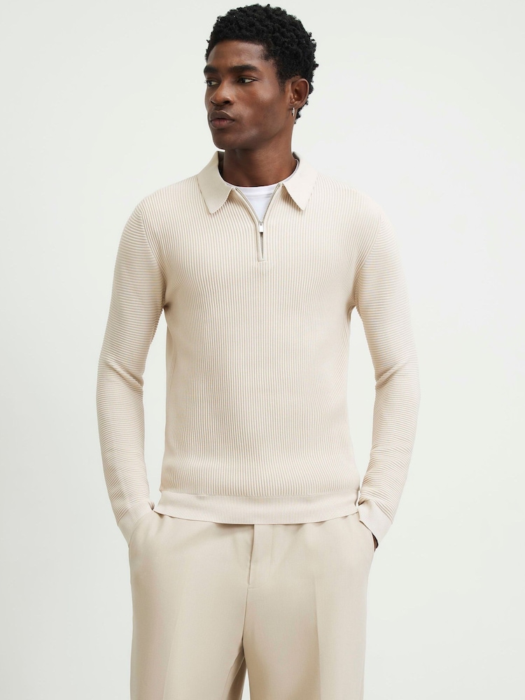 River Island Cream Muscle Fit Polo Shirt - Image 1 of 4 River Island Cream Muscle Fit Polo Shirt - Image 1 of 4