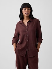 Gap Brown Oversized Linen-Blend Easy Shirt - Image 1 of 5