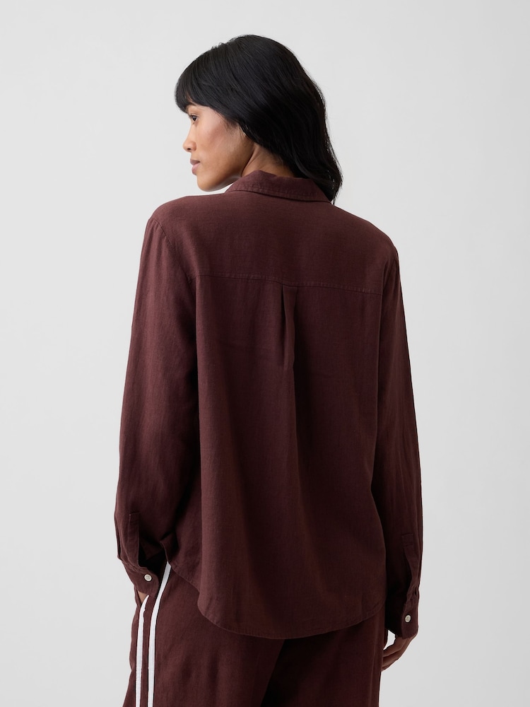 Gap Brown Oversized Linen-Blend Easy Shirt - Image 2 of 5
