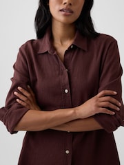 Gap Brown Oversized Linen-Blend Easy Shirt - Image 4 of 5