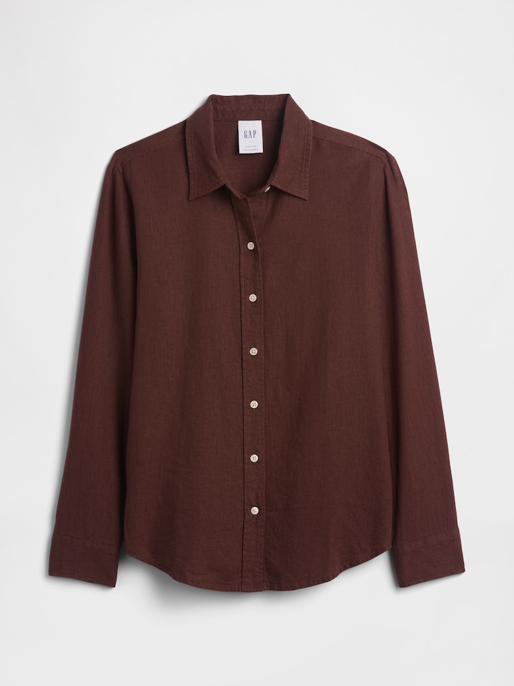 Gap Brown Oversized Linen-Blend Easy Shirt - Image 5 of 5