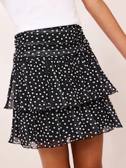 Lipsy Black/White Polka Dot Tiered Mesh Skirt (7-16yrs) - Image 2 of 4
