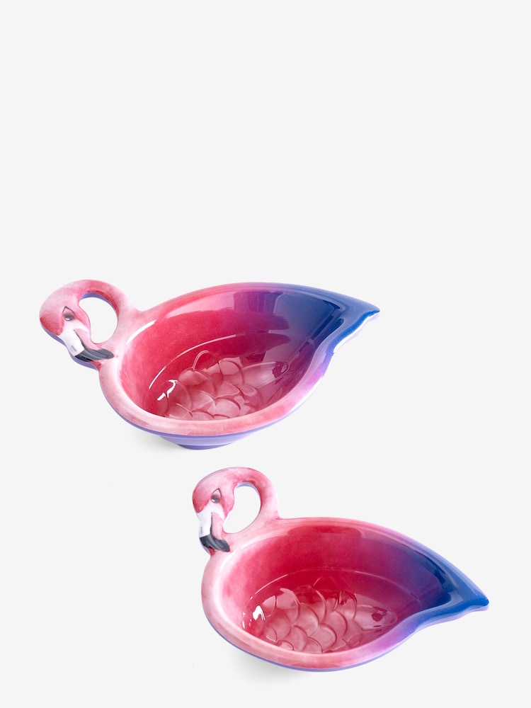 Set of 2 Pink/Purple Flamingo Picnic Serve Bowls - Image 3 of 3