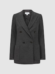 Reiss Grey Melange Iria Petite Double Breasted Wool Blend Suit Blazer - Image 2 of 6