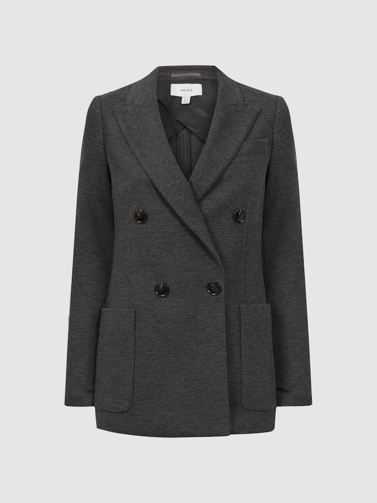Reiss Grey Melange Iria Petite Double Breasted Wool Blend Suit Blazer - Image 2 of 6