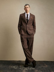 River Island Brown Wide Leg Check Suit Trousers - Image 1 of 4