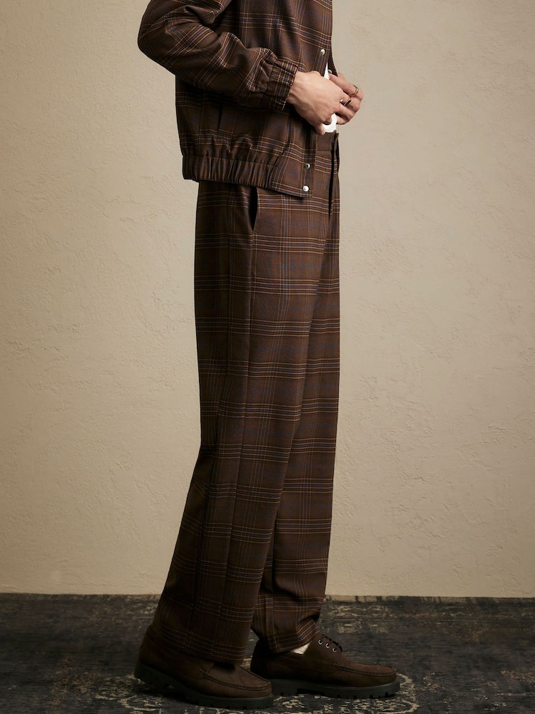 River Island Brown Wide Leg Check Suit Trousers - Image 2 of 4