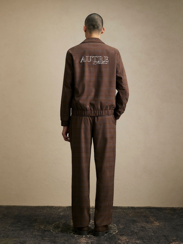 River Island Brown Wide Leg Check Suit Trousers - Image 4 of 4