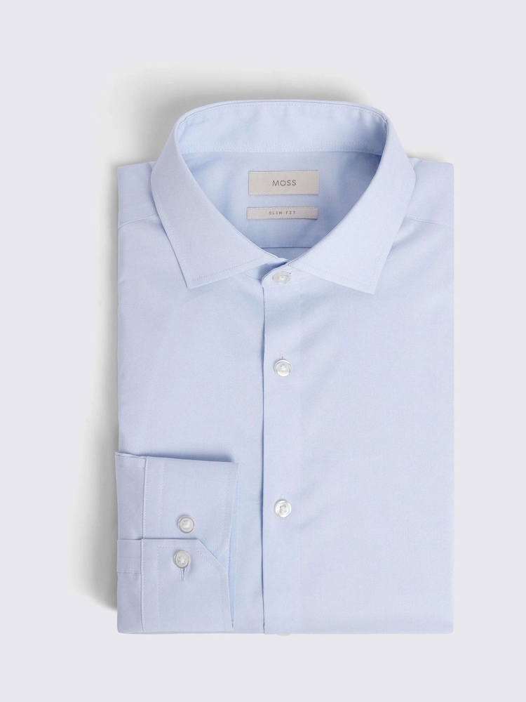 MOSS Light Blue Slim Stretch Shirt - Image 4 of 5