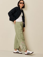 Sage Green Embroidered Parachute Pull On Cargo Trousers - Image 1 of 1