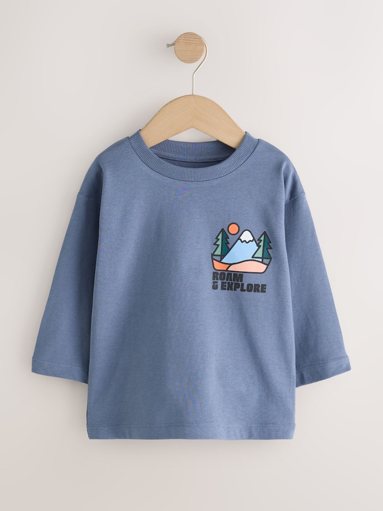 Blue Roam and Explore Long Sleeve Back Graphic T-Shirt (3mths-10yrs) - Image 1 of 4 Blue Roam and Explore Long Sleeve Back Graphic T-Shirt (3mths-10yrs) - Image 1 of 4