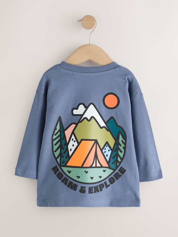 Blue Roam and Explore Long Sleeve Back Graphic T-Shirt (3mths-10yrs) - Image 2 of 4 Blue Roam and Explore Long Sleeve Back Graphic T-Shirt (3mths-10yrs) - Image 2 of 4