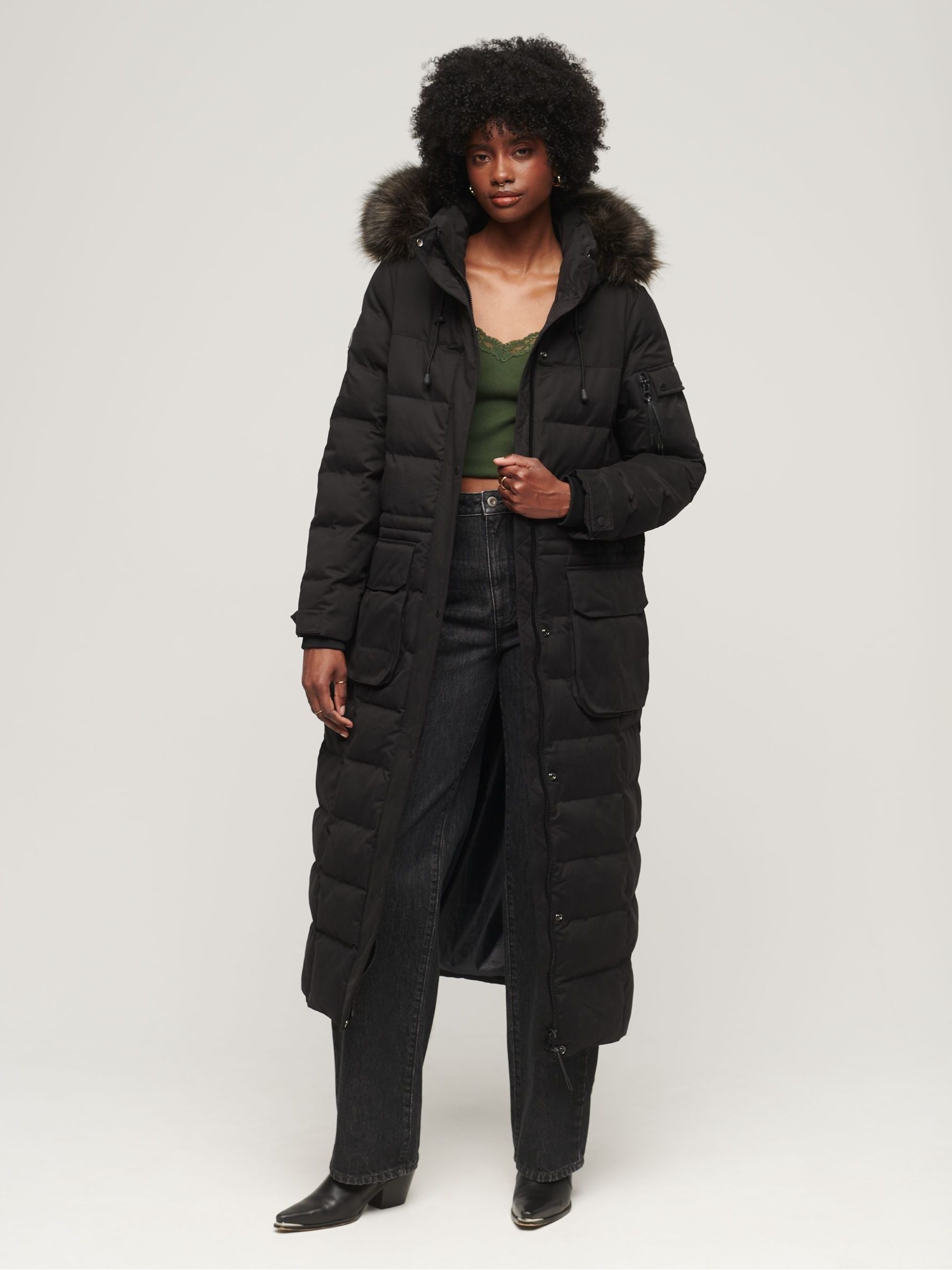 Buy Superdry Black Faux Fur Hooded Parka Longline Coat from Next Germany