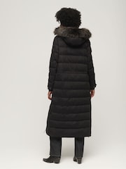 Superdry Black Faux Fur Hooded Parka Longline Coat - Image 2 of 6
