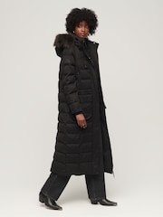 Superdry Black Faux Fur Hooded Parka Longline Coat - Image 3 of 6
