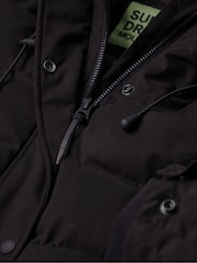 Superdry Black Faux Fur Hooded Parka Longline Coat - Image 5 of 6