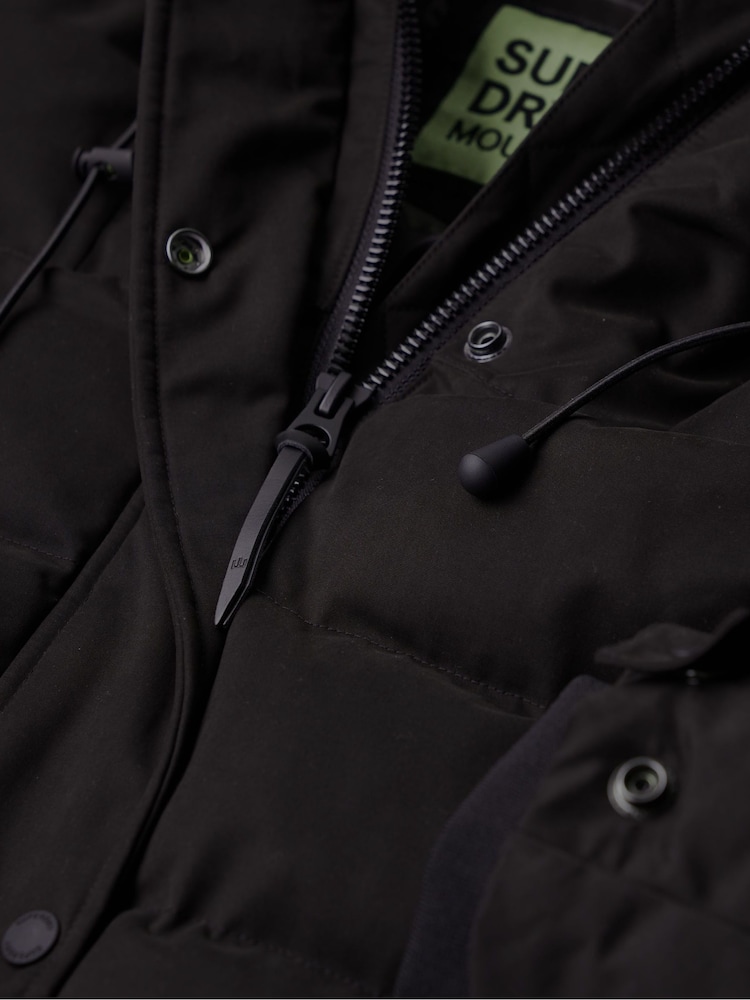Superdry Black Faux Fur Hooded Parka Longline Coat - Image 5 of 6