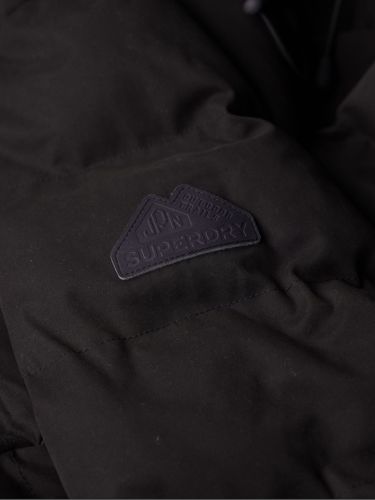 Superdry Black Faux Fur Hooded Parka Longline Coat - Image 6 of 6