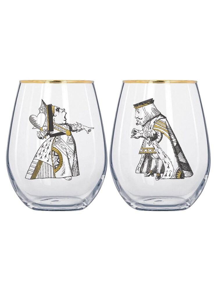 V&A Set of 2 Clear Alice In Wonderland His And Hers Tumbler Glasses - Image 1 of 2 V&A Set of 2 Clear Alice In Wonderland His And Hers Tumbler Glasses - Image 1 of 2