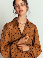 Boden Brown Sheer Yoke Spot Shirt Dress - Image 1 of 6