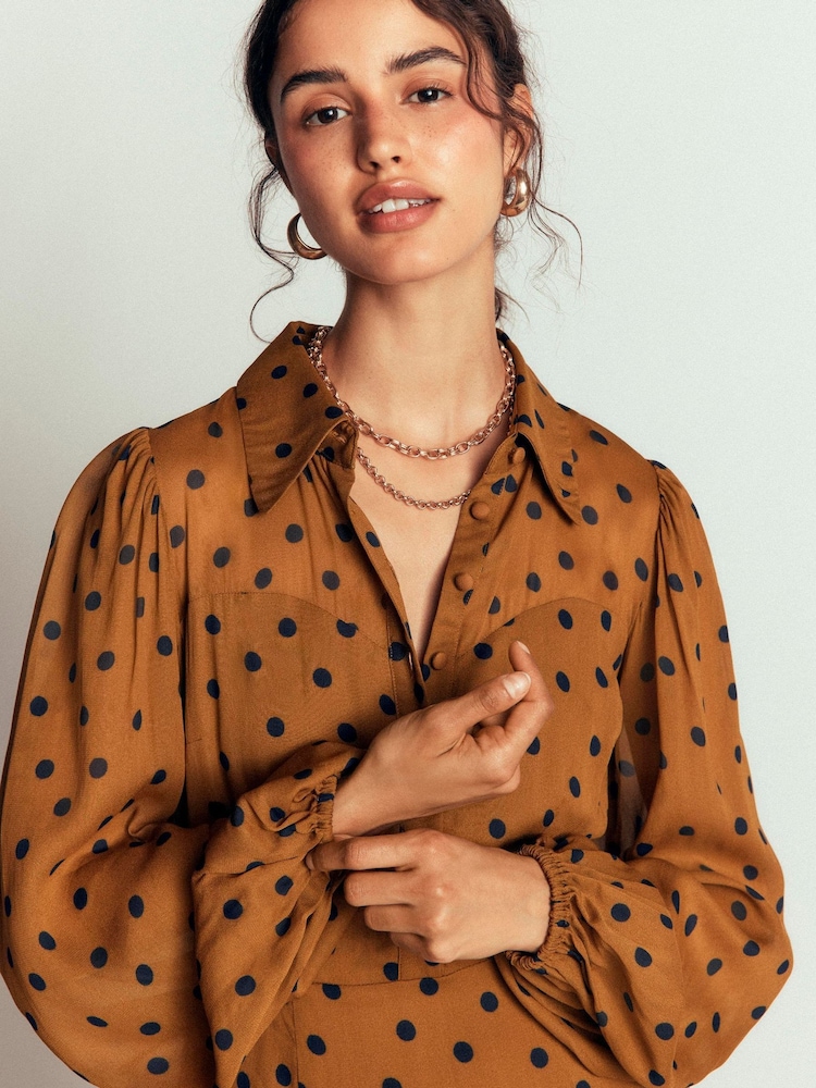 Boden Women's Sheer Yoke Shirt Dress in Brown
