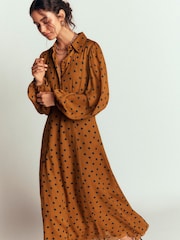 Boden Brown Sheer Yoke Spot Shirt Dress - Image 3 of 6