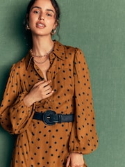 Boden Brown Sheer Yoke Spot Shirt Dress - Image 4 of 6