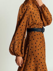 Boden Brown Sheer Yoke Spot Shirt Dress - Image 5 of 6