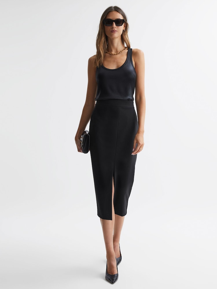 Reiss Black Sian High Rise Midi Pencil Skirt - Image 1 of 4