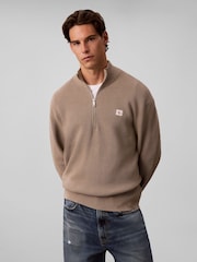 Calvin Klein Brown Cotton Waffle Half Zip Jumper - Image 1 of 6