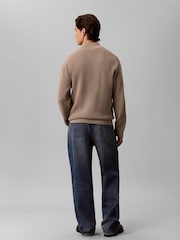 Calvin Klein Brown Cotton Waffle Half Zip Jumper - Image 2 of 6