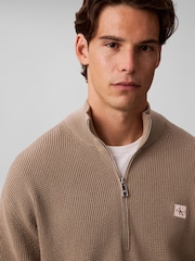 Calvin Klein Brown Cotton Waffle Half Zip Jumper - Image 5 of 6