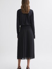 Reiss Navy Mya Pleated Long Sleeve Midi Dress - Image 4 of 4